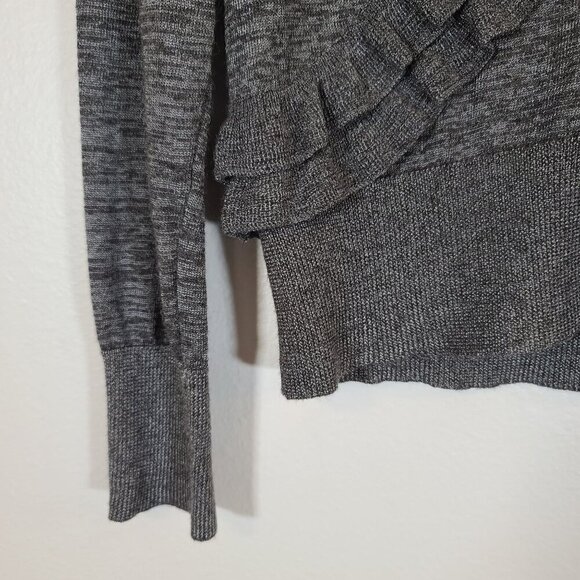 J Crew Heather Gray Ruffle V-Neck Button Front Traversa Cardigan Alpaca Wool L - Picture 3 of 7